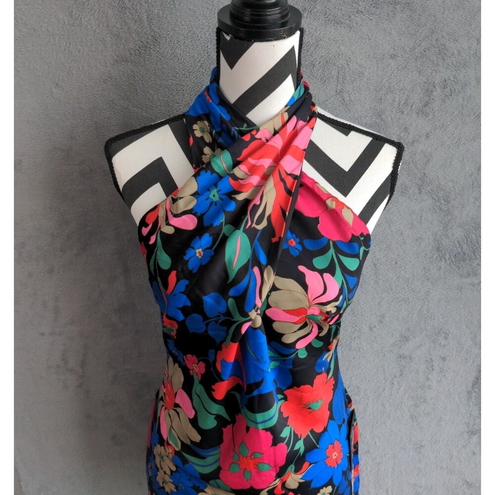 NWT Lulus Beyond Classy Black Floral Satin Halter Mini Dress Sz Small Lined - Picture 2 of 7